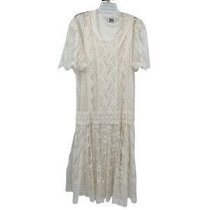 Vintage Gilbérti White Dropwaist Lace Overlay Coastal Grandmother Dress Small‎
